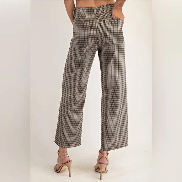 Houndstooth Straight Leg Cropped Trouser Pants - eesome - Picture 3 of 4